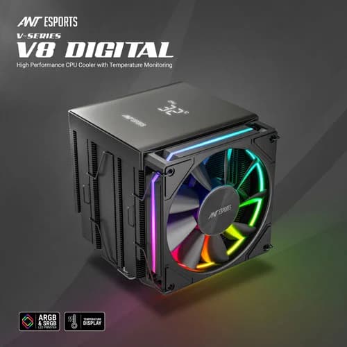 Ant Esports V8 Digital ARGB 120mm CPU Air Cooler with Temperature Display
